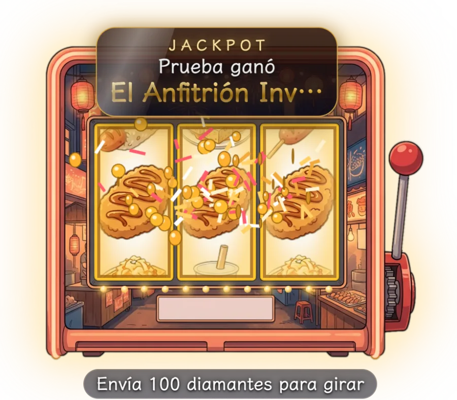 Máquina Tragamonedas — Va en una esquina de la pantalla y gira sola cuando los regalos llegan a un umbral. Tú defines los premios y las probabilidades, y hay cinco diseños de máquina.