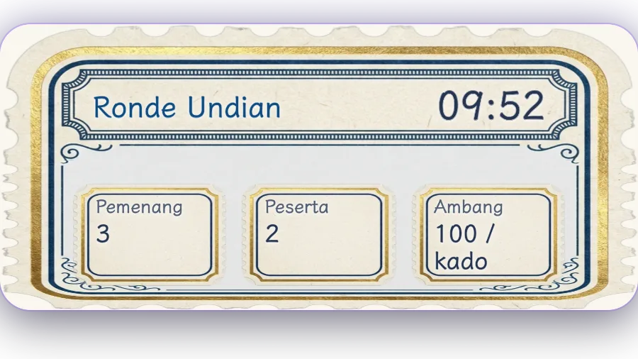 Ronde Undian — Kirim gift untuk dapat tiket undian, makin banyak kirim makin besar peluang menang. Pemenang diundi langsung saat hitung mundur selesai.