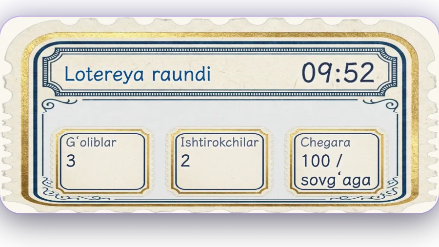 Lotereya raundi — Sovgʻalar lotereya chiptasiga aylanadi: qancha koʻp yuborsangiz, yutish ehtimoli shuncha yuqori. Taymer tugagach, gʻolib efirning oʻzida aniqlanadi.