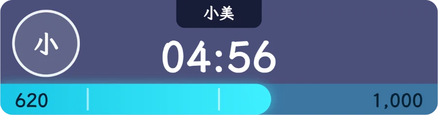 自由舞台 — 團員排好順序輪流上台,每人一段倒數。進度條即時顯示這一位離目標還差多少,觀眾一看就知道還要送多少。
